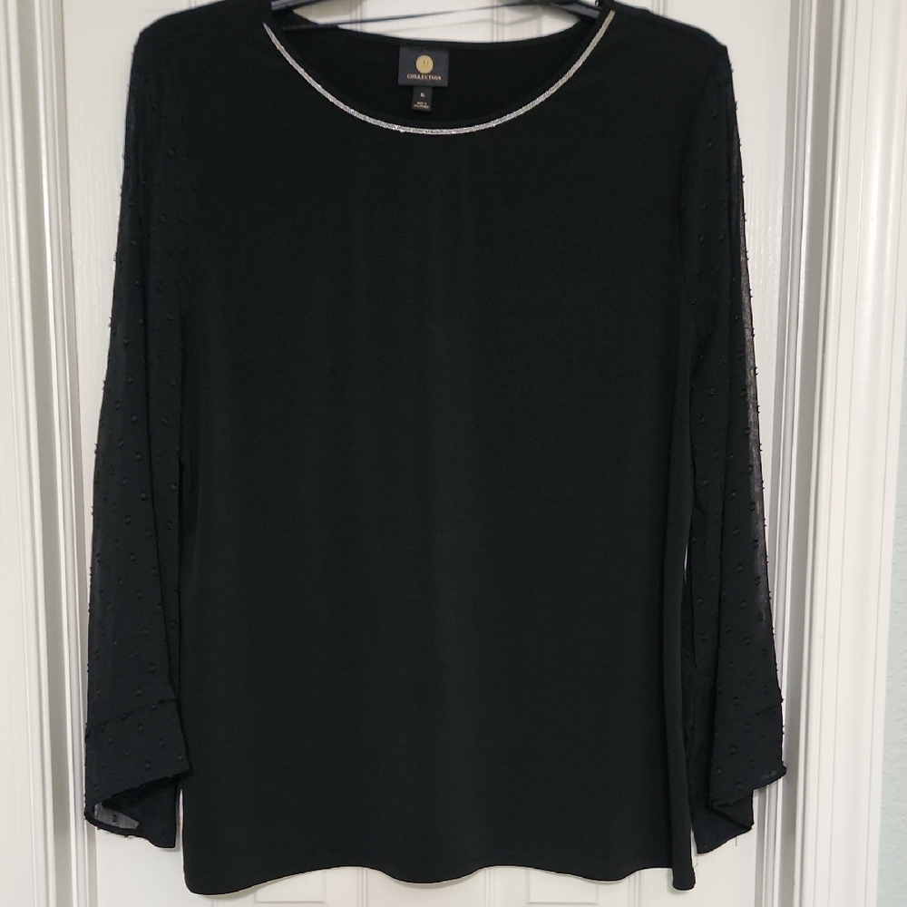 JM Collection Black Long Sleeve Relaxed Blouse